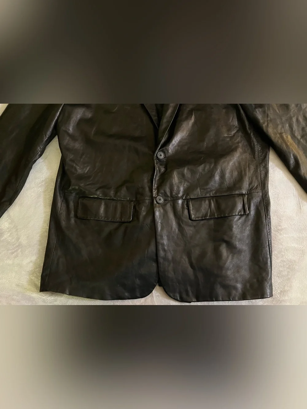 Roundtree & Yorke Men XL Black Leather Blazer Jacket 2-Button Sport Coat Classic